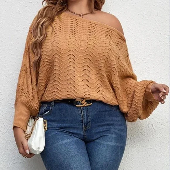 Plus Off Shoulder Batwing Sweater Top - Picture 11 of 13